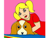 Coloring page Little girl hugging her dog painted bykare