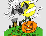 Coloring page Halloween landscape painted bykikidude