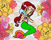 Coloring page Mermaid with a sea snail painted byRAYA
