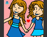 Coloring page Girls shaking hands painted byyhan22