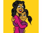 Coloring page Mother and daughter embraced painted bydanziee18