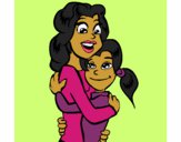Coloring page Mother and daughter embraced painted bydanziee18