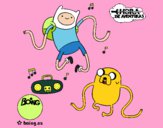 Coloring page Finn and Jake listening to music painted bybarbie_kil