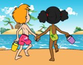 Coloring page Girl and boy on the beach painted bybarbie_kil