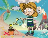 Coloring page Boy watering painted byLala B