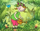 Coloring page Little girl watering painted byLala B