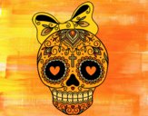 Coloring page Mexican skull with bow painted byLala B