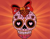 Coloring page Mexican skull with bow painted byLala B