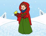 Coloring page Woman with a bird on winter painted bybarbie_kil