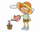 Coloring page Boy watering painted byvane30
