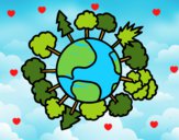 Coloring page Earth with trees painted bymysterygal