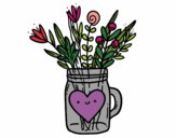 Coloring page Pot with wild flowers and a heart painted byhmb1996