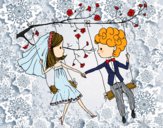 Coloring page  Just married on a swing painted bybarbie_kil