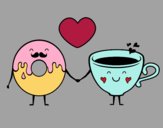 Coloring page Love between donut and tea painted byKittniss 