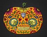 Coloring page Day of the dead Pumpkin  painted bysuzie