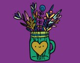 Coloring page Pot with wild flowers and a heart painted byLucky