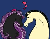 Coloring page Horses in love painted byCharlotte