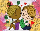 Coloring page Two young lovers painted byCharlotte