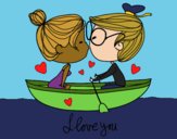Coloring page Kiss on a boat painted byCharlotte