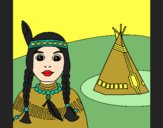 Coloring page Indian and teepee painted byCharlotte