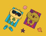 Coloring page Teddy bears sunbathing painted byCharlotte