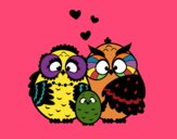 Coloring page Owls family painted bymindella