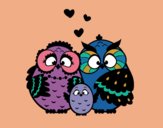Coloring page Owls family painted bymindella