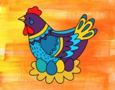 Coloring page Hen with Easter eggs painted byCharlotte