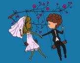 Coloring page  Just married on a swing painted byCharlotte