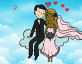 Coloring page Newlyweds in a cloud painted byCharlotte
