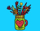 Coloring page Pot with wild flowers and a heart painted bymindella