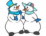 Coloring page Couple of Snowmen painted byAngNJhn