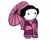 Coloring page Geisha with lady's umbrella painted byJennifer 