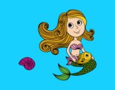 Coloring page Mermaid and her fish painted byJennifer 