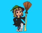 Coloring page Hallowen witch costume painted bymindella