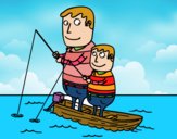 Coloring page Father and son fishing painted byvaishu