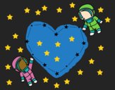 Coloring page Love in the space painted byCharlotte