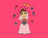 Coloring page Bride with flowers painted bymindella