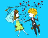 Coloring page  Just married on a swing painted byLinds