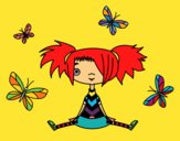 Coloring page Girl with butterflies painted bymindella