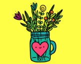 Coloring page Pot with wild flowers and a heart painted bymindella