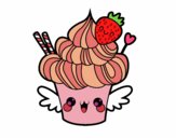Coloring page Cupcake kawaii with strawberry painted byAzula
