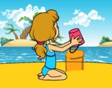 Coloring page Girl playing on the beach painted byKota
