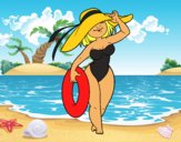 Coloring page Woman on beach painted byKota