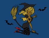 Coloring page Witch flying on her broomstick painted byCharlotte