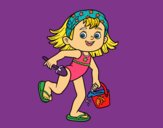 Coloring page Little girl with beach bucket and spade painted bymindella