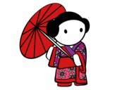Coloring page Geisha with lady's umbrella painted bymindella