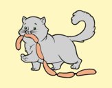 Coloring page Cat with sausage painted byAnia