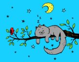 Coloring page The cat and the moon painted byAnia