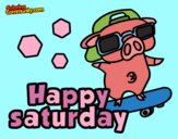 Coloring page Happy saturday painted bywequix